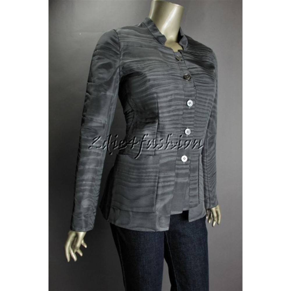 $7500 NWT CHADO Ralph Rucci Gray Quilted Silk Fitted Coat Jacket 4